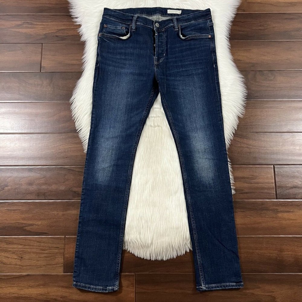 AllSaints Size 34 Dark Wash Indigo Cigarette Skinny Denim Jeans